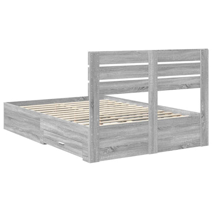 vidaXL Bed Frame with Drawer Grey Sonoma 140 x 200 cm Engineered Wood