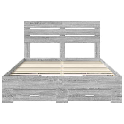 vidaXL Bed Frame with Drawer Grey Sonoma 140 x 200 cm Engineered Wood