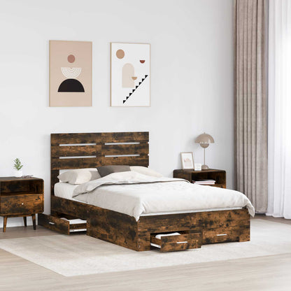 vidaXL Bed Frame with Drawer Smoked Oak 135 x 190 cm Engineered Wood