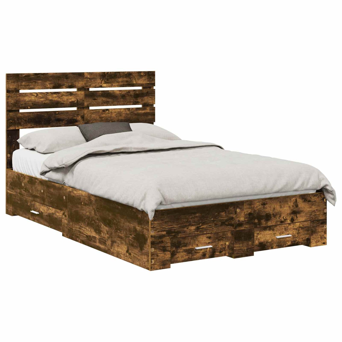 vidaXL Bed Frame with Drawer Smoked Oak 135 x 190 cm Engineered Wood