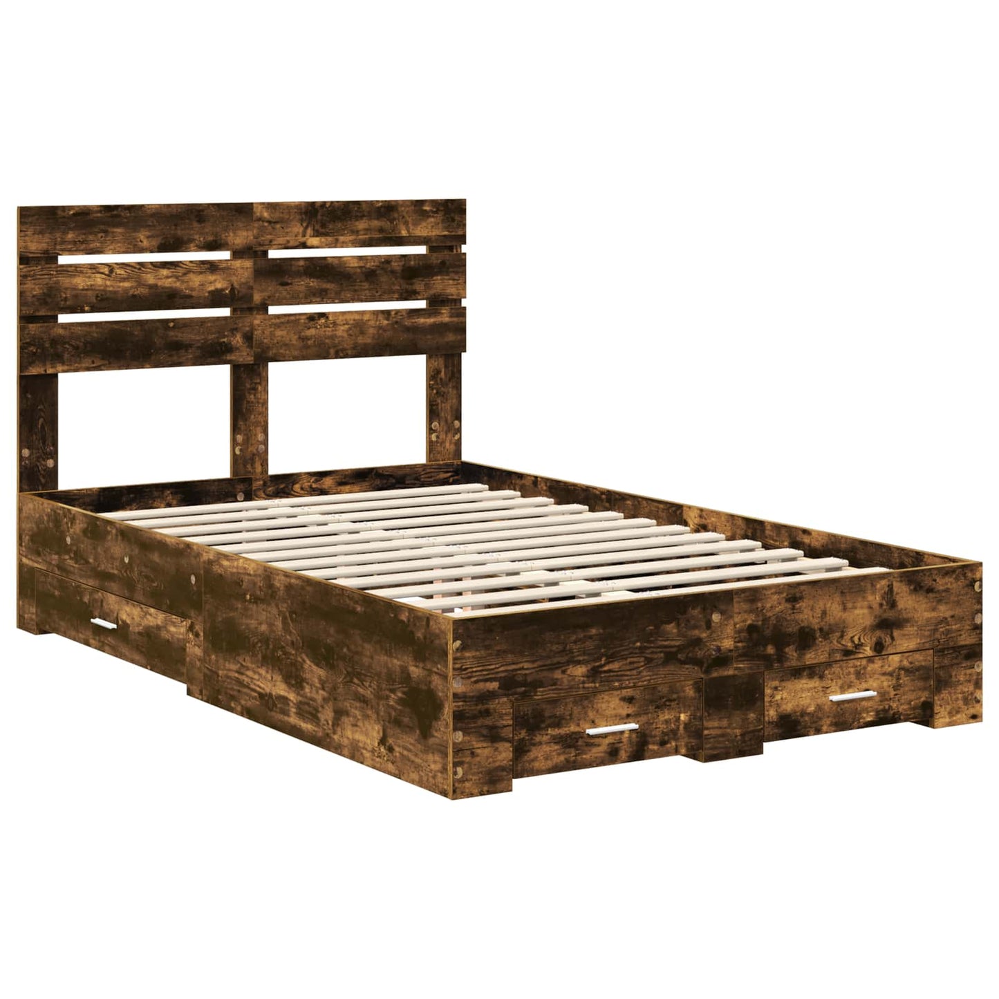 vidaXL Bed Frame with Drawer Smoked Oak 135 x 190 cm Engineered Wood