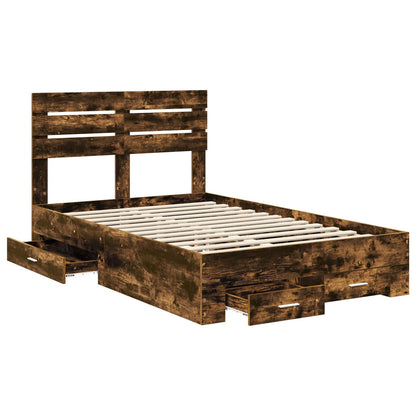 vidaXL Bed Frame with Drawer Smoked Oak 135 x 190 cm Engineered Wood