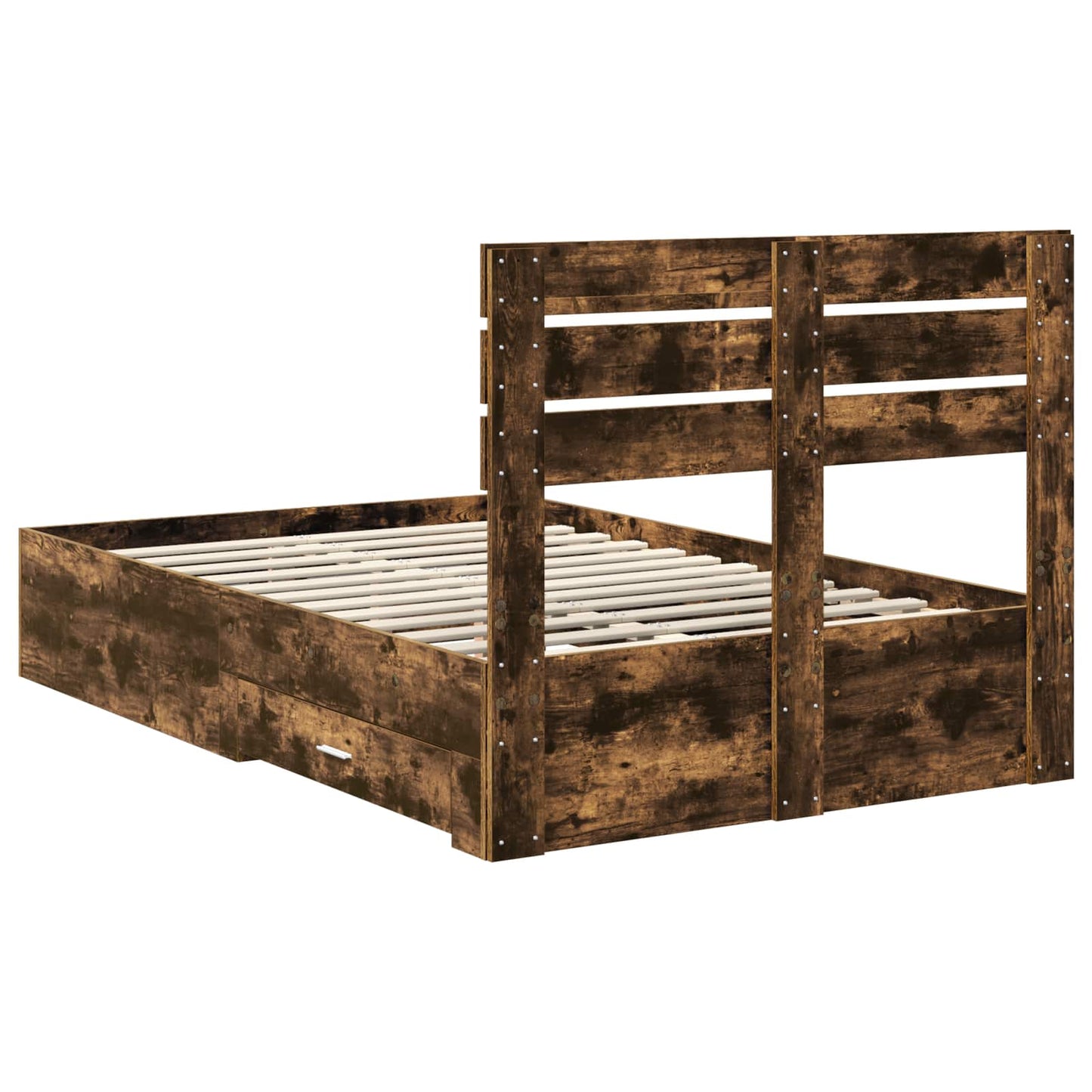 vidaXL Bed Frame with Drawer Smoked Oak 135 x 190 cm Engineered Wood