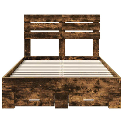 vidaXL Bed Frame with Drawer Smoked Oak 135 x 190 cm Engineered Wood