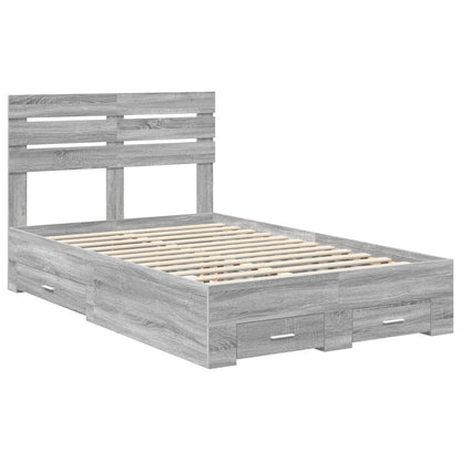 vidaXL Bed Frame with Drawer Grey Sonoma 135 x 190 cm Engineered Wood