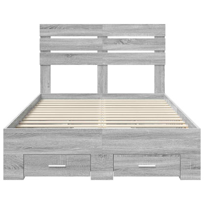 vidaXL Bed Frame with Drawer Grey Sonoma 135 x 190 cm Engineered Wood