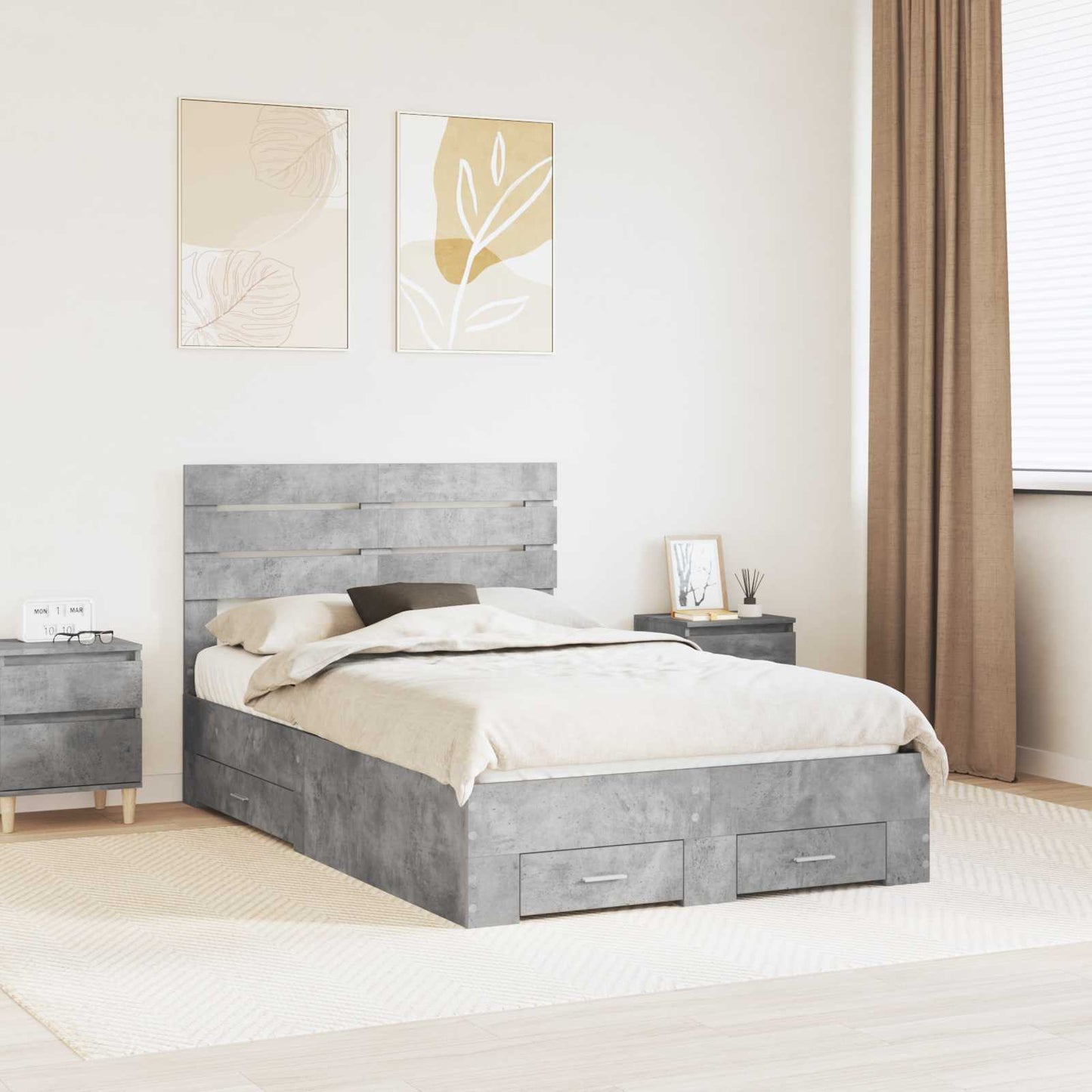 vidaXL Bed Frame with Drawer with Headboard Manual Engineered Wood