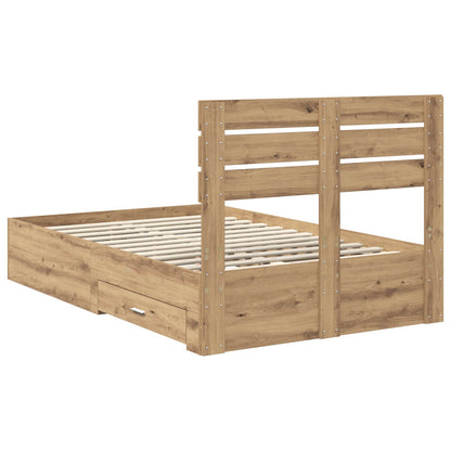 vidaXL Bed Frame with Drawer Artisan Oak 120 x 190 cm Engineered Wood