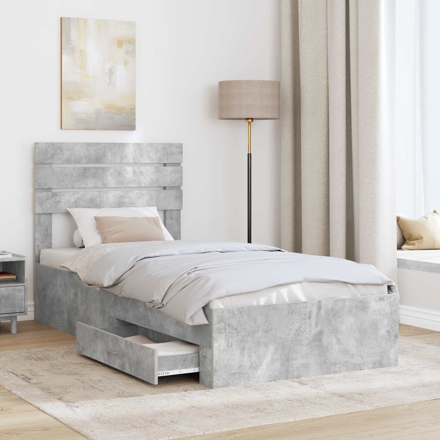 vidaXL Bed Frame with Drawer with Headboard Manual Engineered Wood