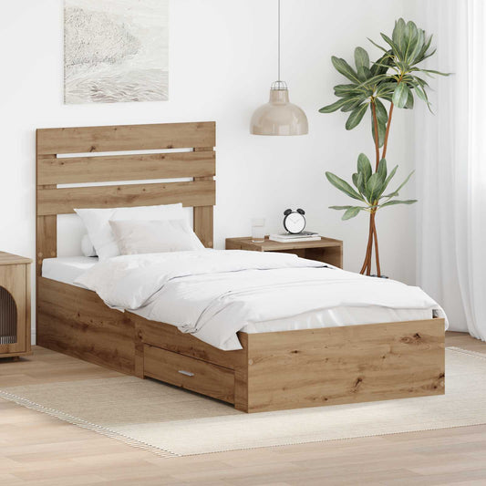 vidaXL Bed Frame with Drawer Artisan Oak 100 x 200 cm Engineered Wood