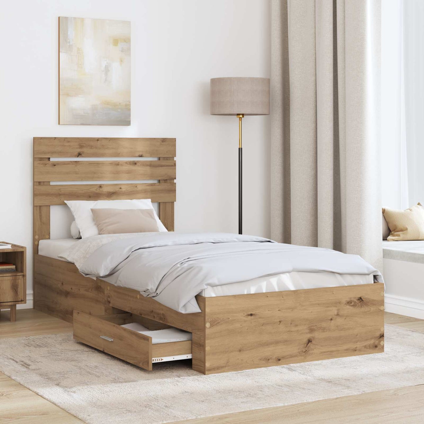vidaXL Bed Frame with Drawer Artisan Oak 100 x 200 cm Engineered Wood
