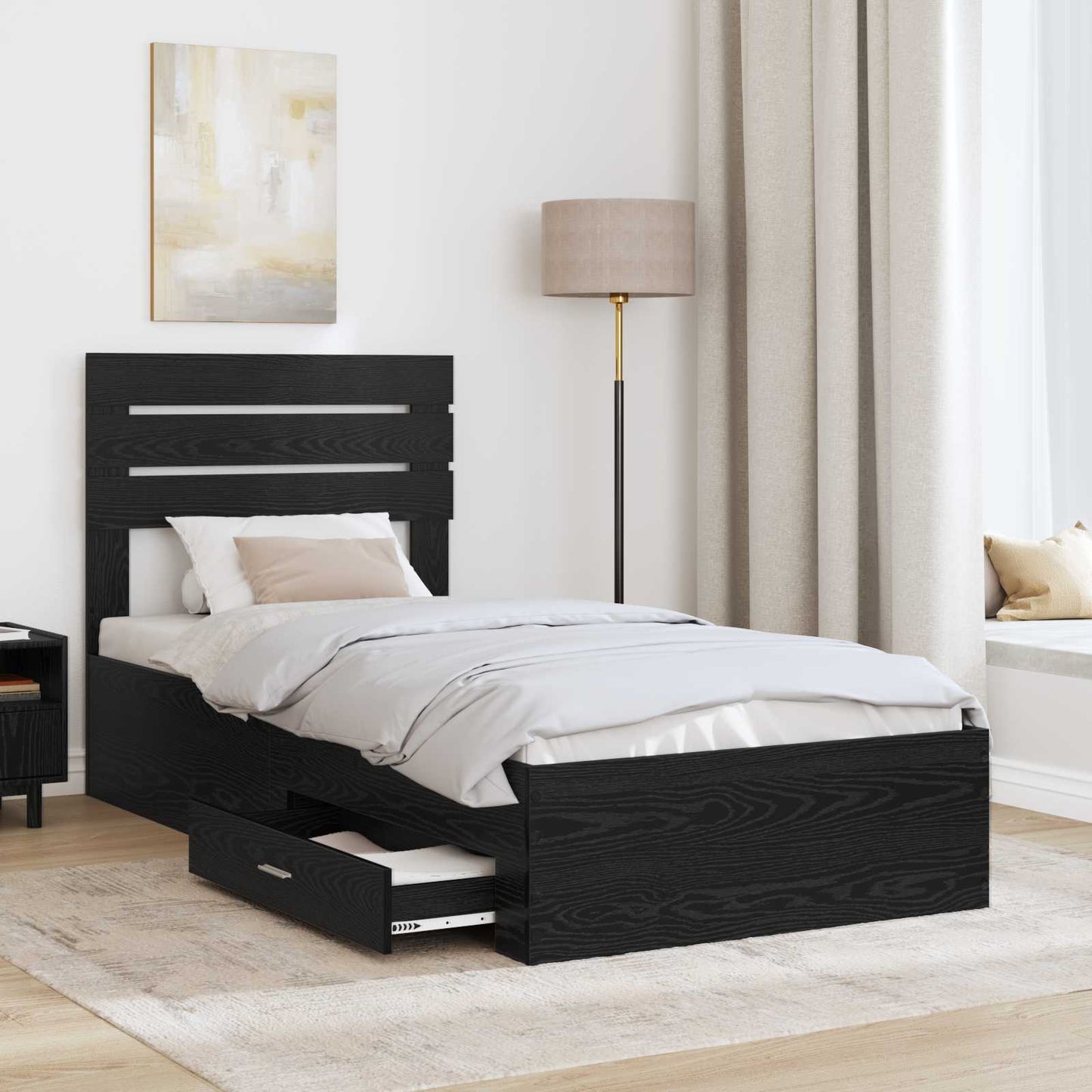 vidaXL Bed Frame with Headboard Black Oak 90 x 200 cm Engineered Wood
