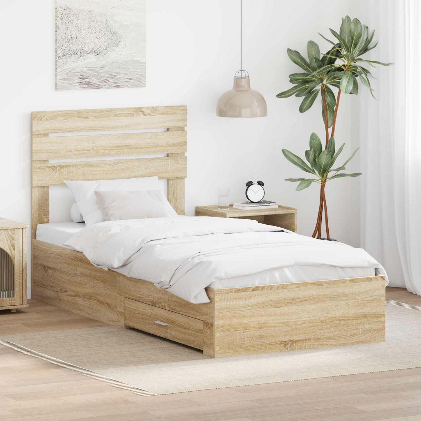 vidaXL Bed Frame with Headboard Sonoma Oak 90 x 190 cm Engineered Wood
