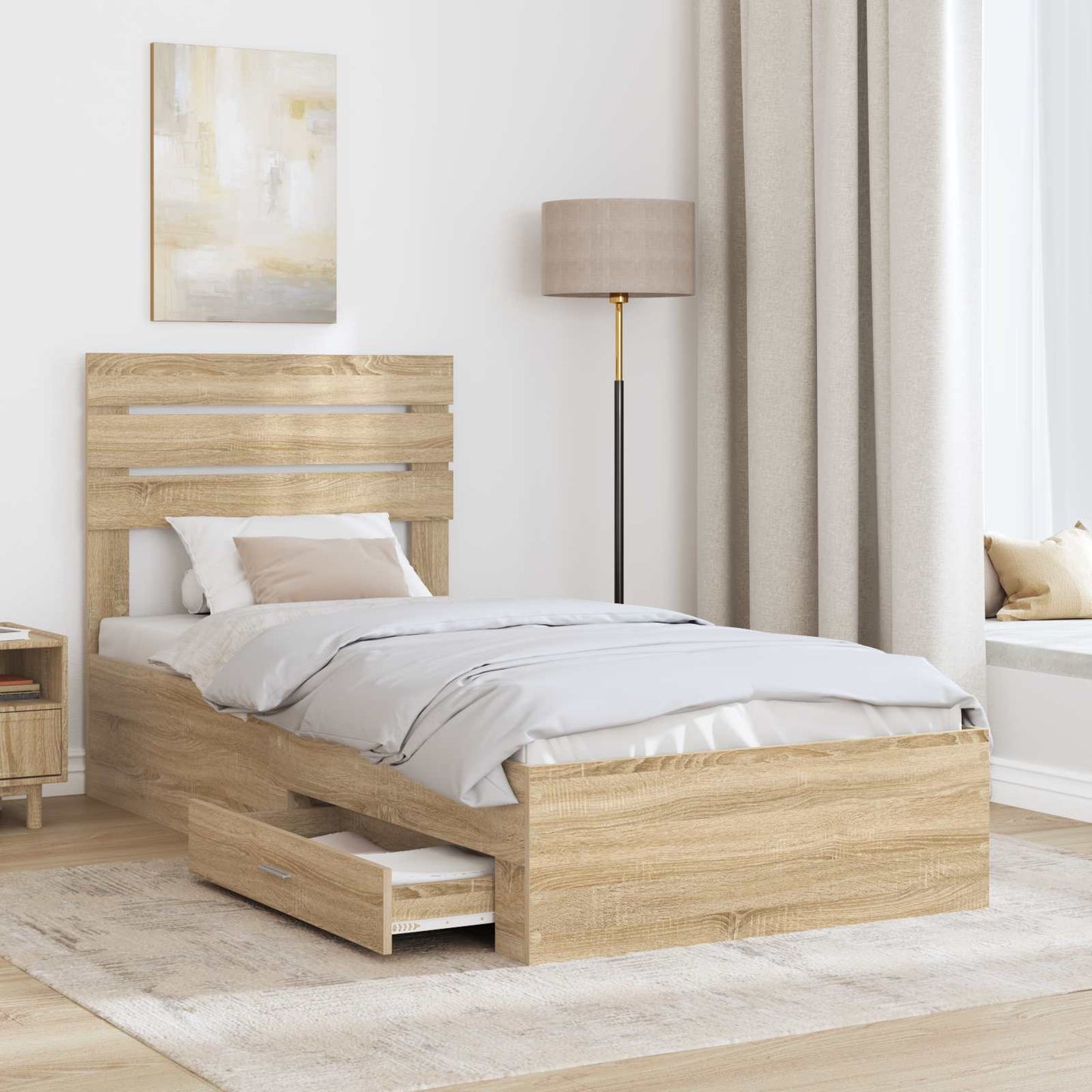 vidaXL Bed Frame with Headboard Sonoma Oak 90 x 190 cm Engineered Wood