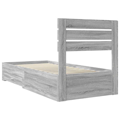 vidaXL Bed Frame Grey Sonoma and Silver 75 x 190 cm Engineered Wood