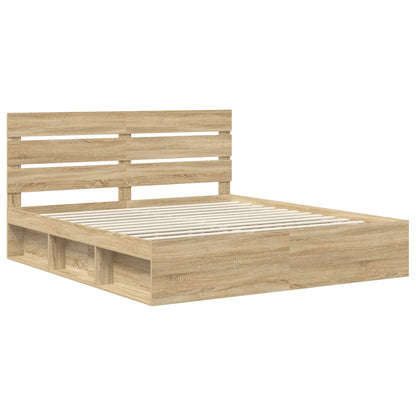 vidaXL Bed Frame with Headboard Sonoma 200 x 200 cm Solid Pine Wood