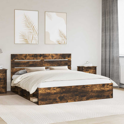 vidaXL Bed Frame Smoked Oak 200 x 200 cm Solid Pine Wood