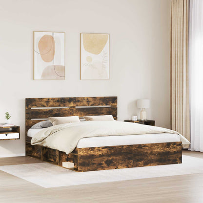 vidaXL Bed Frame Smoked Oak 200 x 200 cm Solid Pine Wood