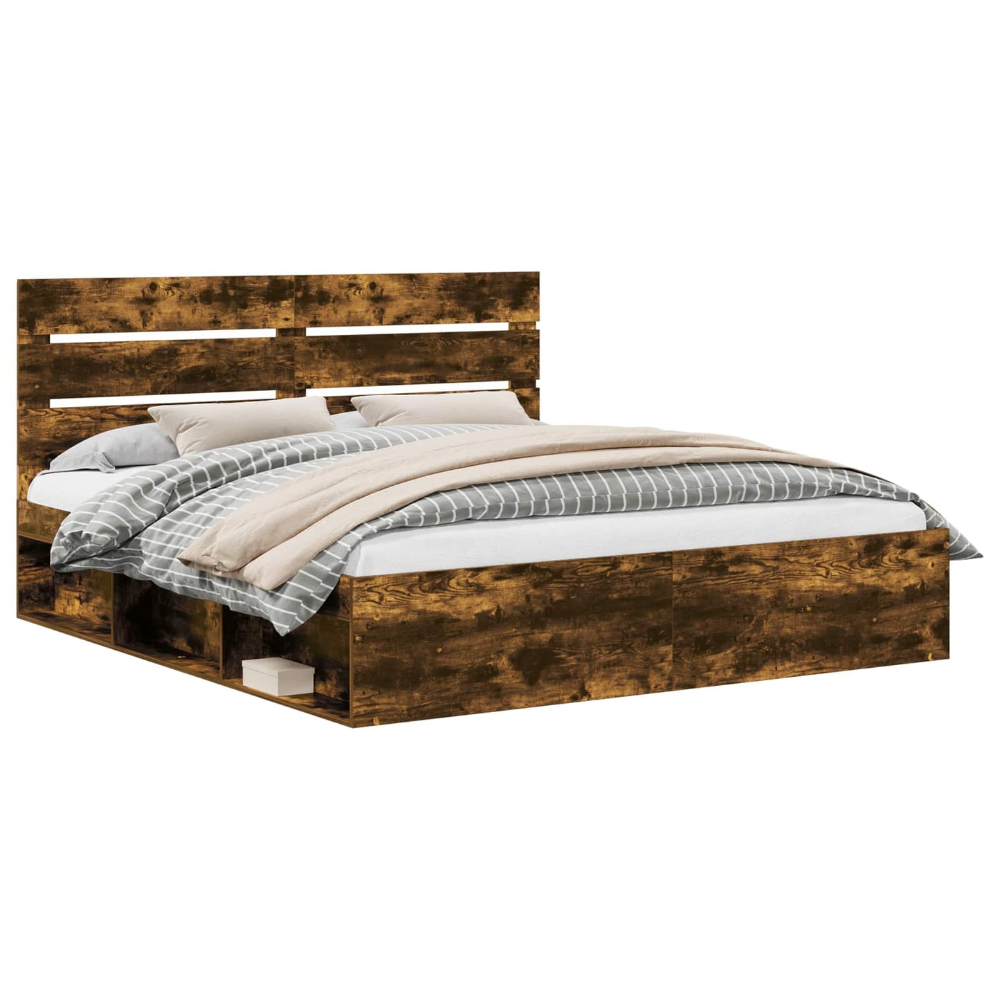 vidaXL Bed Frame Smoked Oak 200 x 200 cm Solid Pine Wood