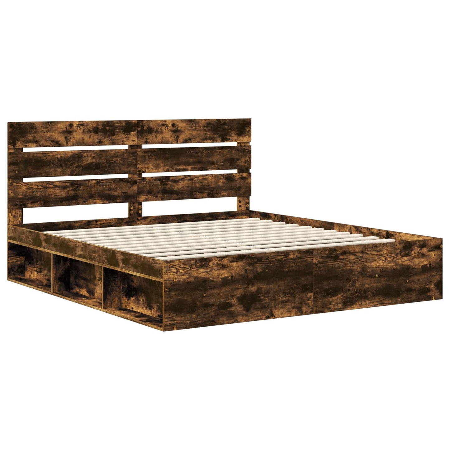 vidaXL Bed Frame Smoked Oak 180 x 200 cm Solid Pine Wood