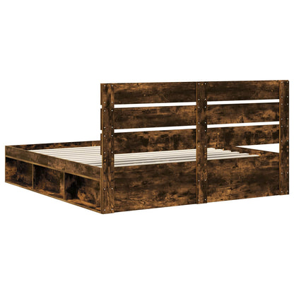 vidaXL Bed Frame Smoked Oak 180 x 200 cm Solid Pine Wood