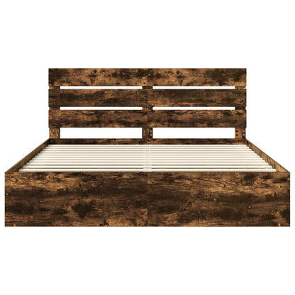 vidaXL Bed Frame Smoked Oak 180 x 200 cm Solid Pine Wood