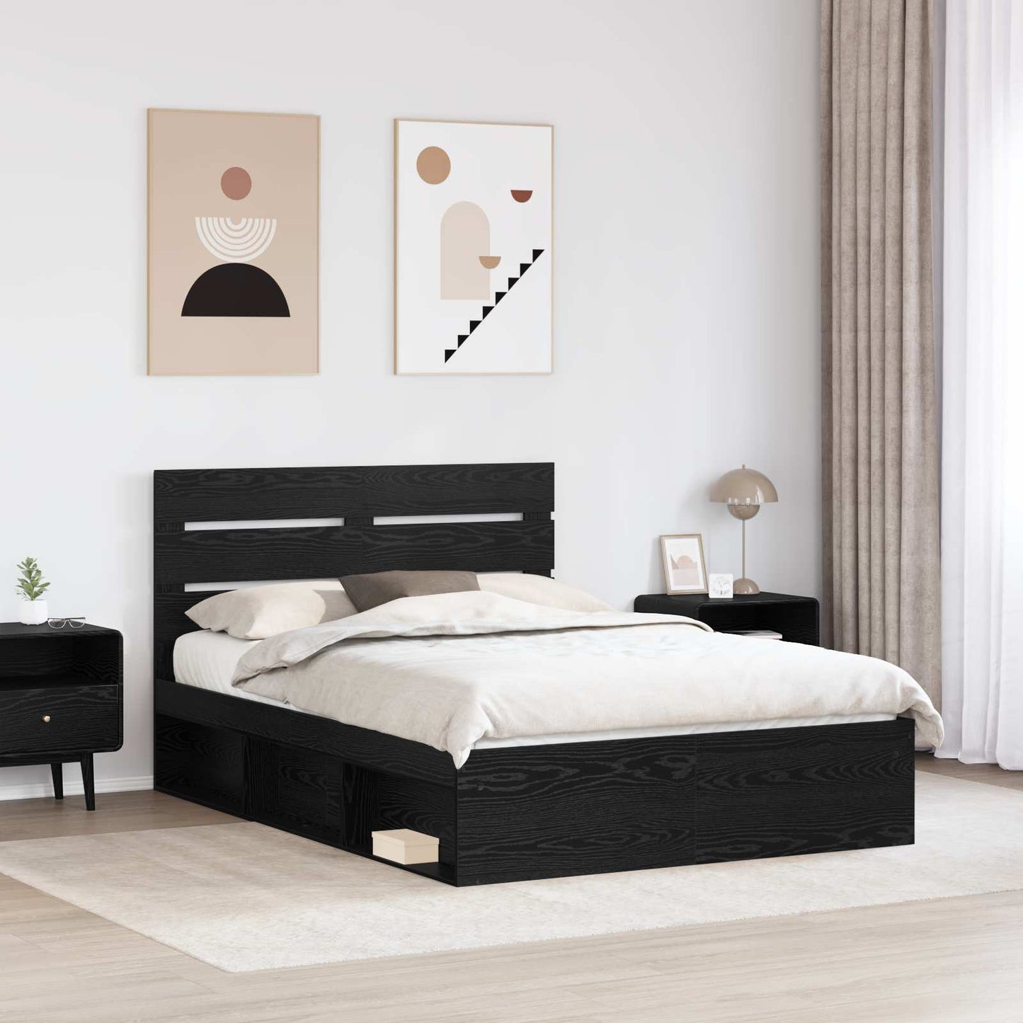 vidaXL Bed Frame with Headboard Black 150 x 200 cm Solid Pine Wood