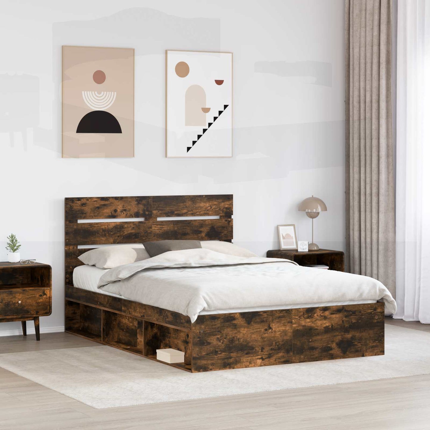 vidaXL Bed Frame Smoked Oak 150 x 200 cm Solid Pine Wood