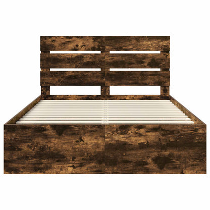 vidaXL Bed Frame Smoked Oak 150 x 200 cm Solid Pine Wood