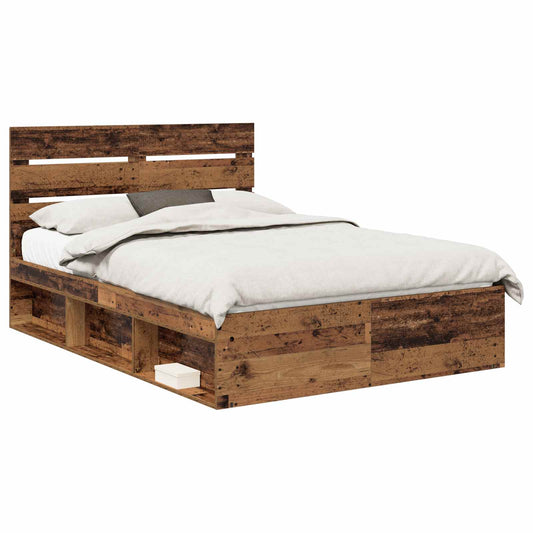vidaXL Bed Frame with Headboard Old Wood 150 x 200 cm Solid Pine Wood