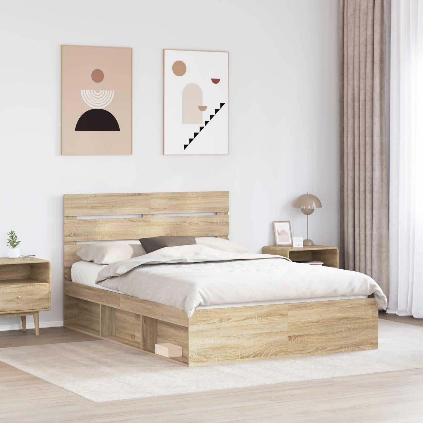 vidaXL Bed Frame with Headboard Sonoma 140 x 200 cm Solid Pine Wood