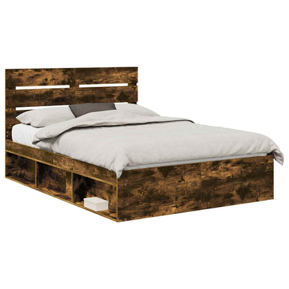 vidaXL Bed Frame Smoked Oak 140 x 200 cm Solid Pine Wood