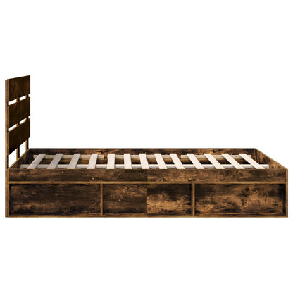 vidaXL Bed Frame Smoked Oak 140 x 200 cm Solid Pine Wood