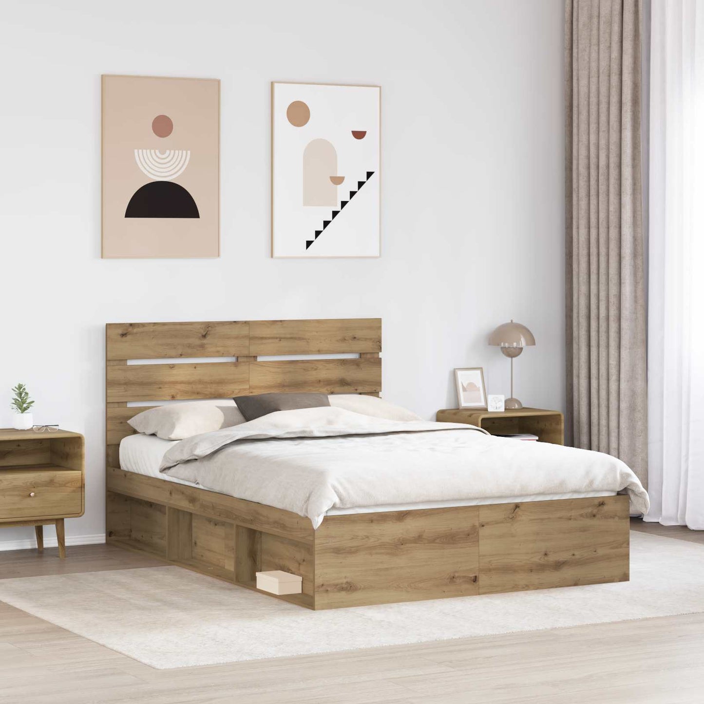 vidaXL Bed Frame Artisian Oak 140 x 200 cm Solid Pine Wood