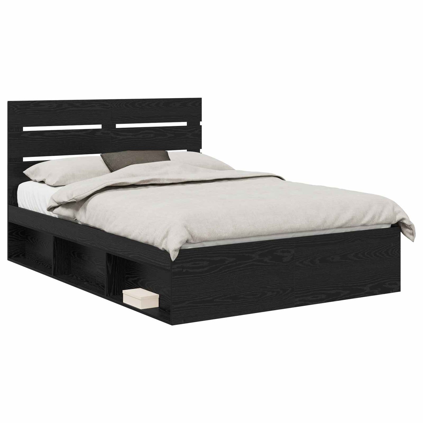 vidaXL Bed Frame with Headboard Black 140 x 190 cm Solid Pine Wood