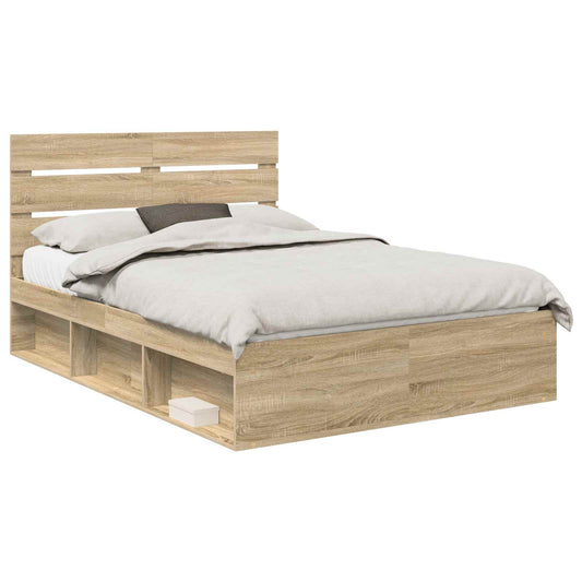 vidaXL Bed Frame with Headboard Sonoma 140 x 190 cm Solid Pine Wood
