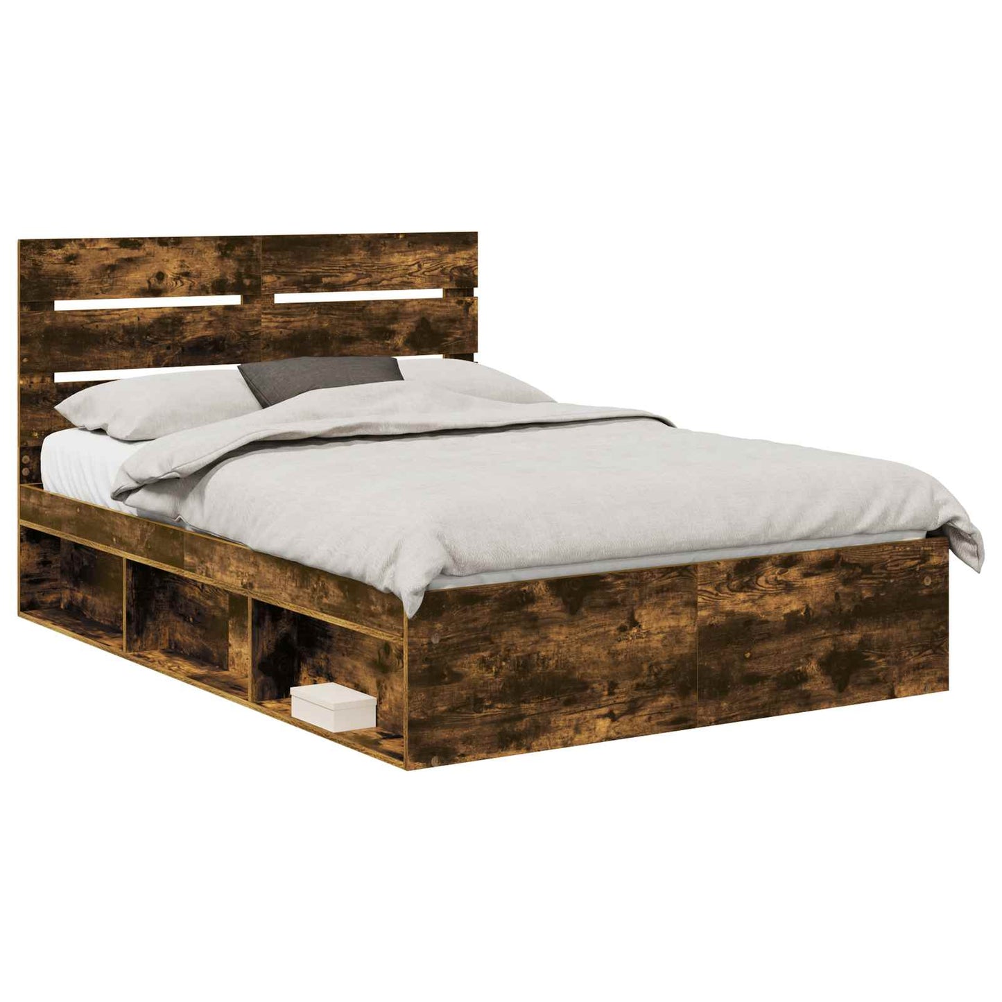 vidaXL Bed Frame Smoked Oak 140 x 190 cm Solid Pine Wood