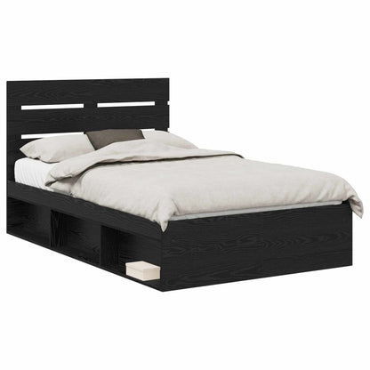 vidaXL Bed Frame with Headboard Black 135 x 190 cm Solid Pine Wood