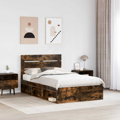 vidaXL Bed Frame Smoked Oak 135 x 190 cm Solid Pine Wood