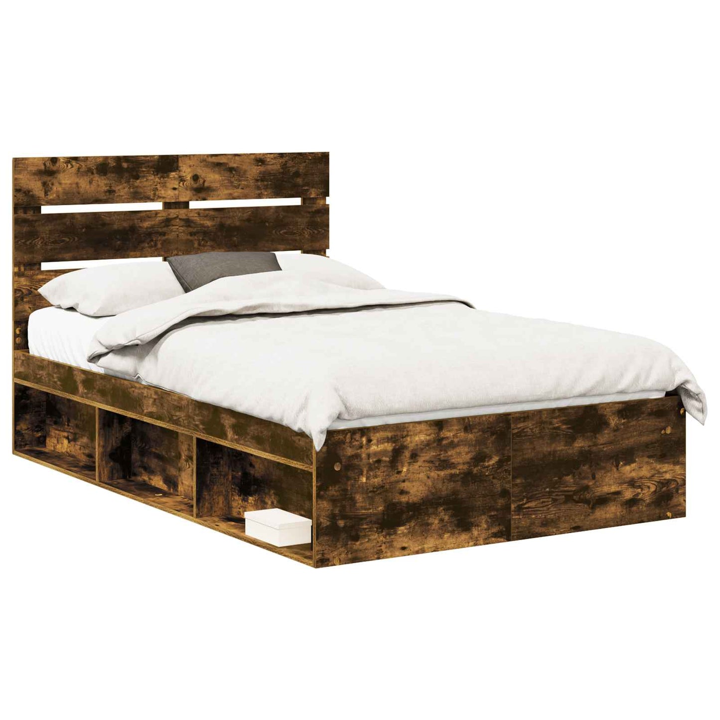 vidaXL Bed Frame Smoked Oak 135 x 190 cm Solid Pine Wood
