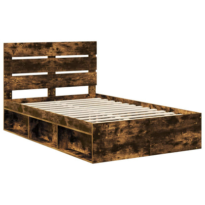 vidaXL Bed Frame Smoked Oak 135 x 190 cm Solid Pine Wood