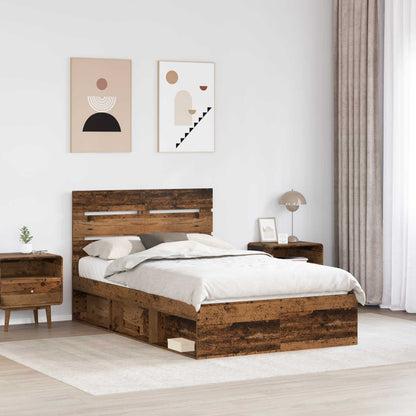 vidaXL Bed Frame with Headboard Old Wood 135 x 190 cm Solid Pine Wood