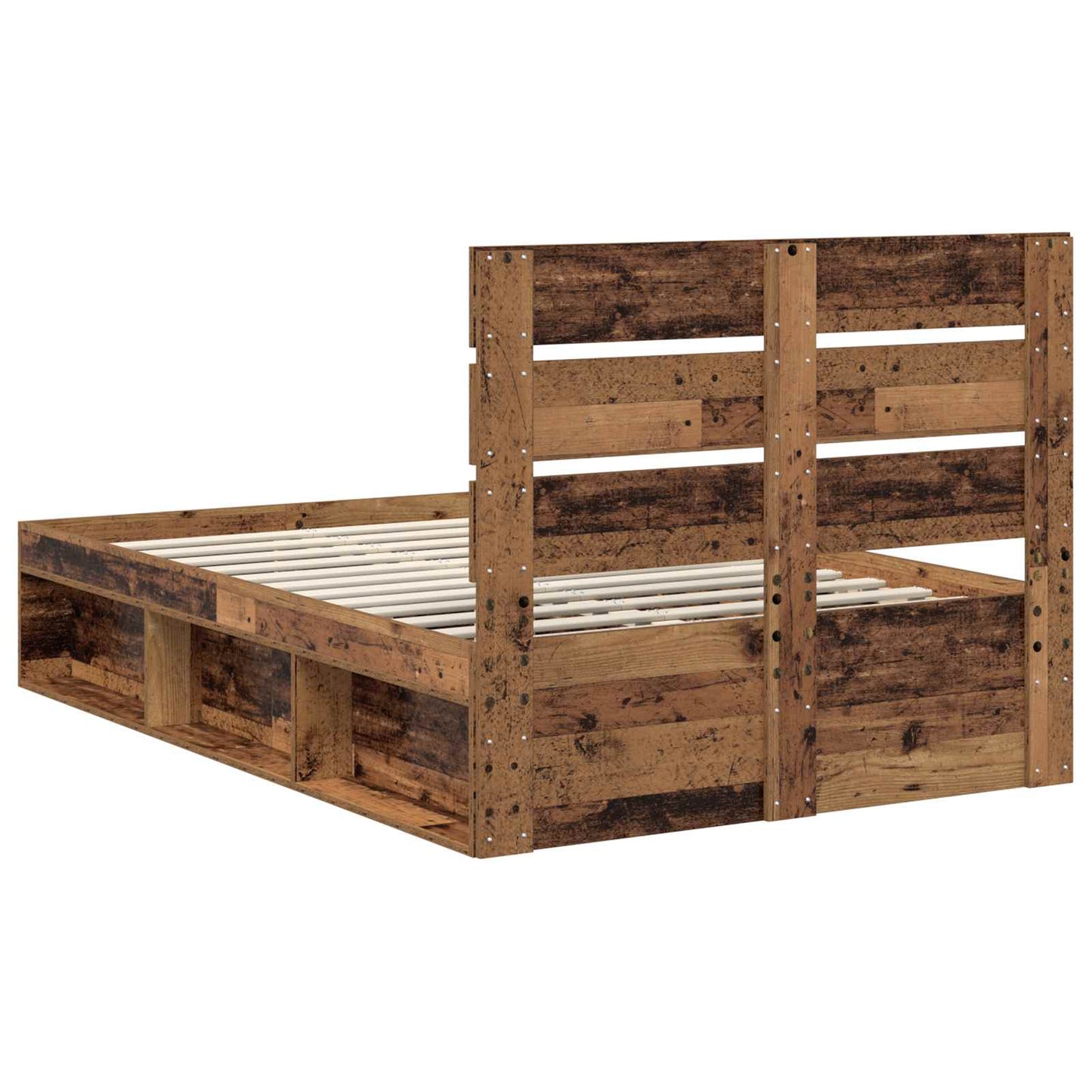 vidaXL Bed Frame with Headboard Old Wood 135 x 190 cm Solid Pine Wood