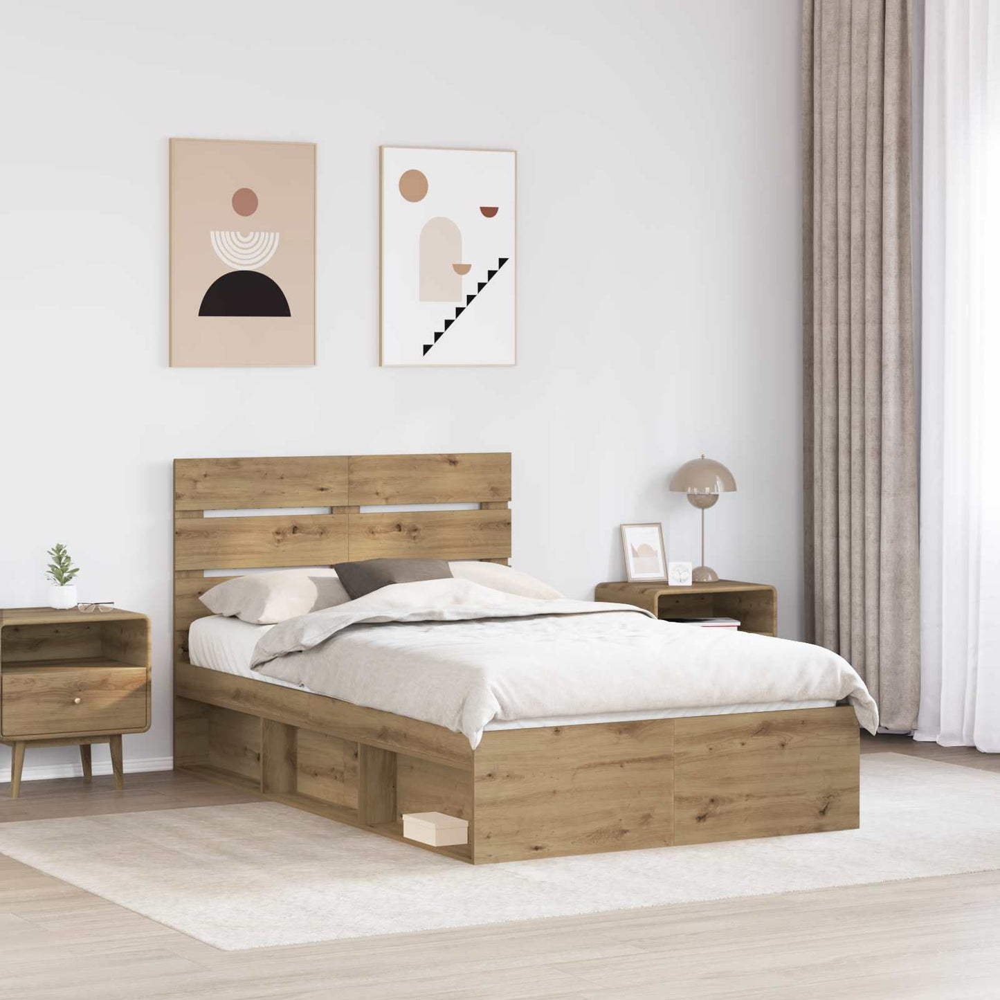 vidaXL Bed Frame Artisian Oak 135 x 190 cm Solid Pine Wood