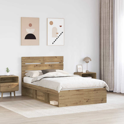 vidaXL Bed Frame Artisian Oak 135 x 190 cm Solid Pine Wood