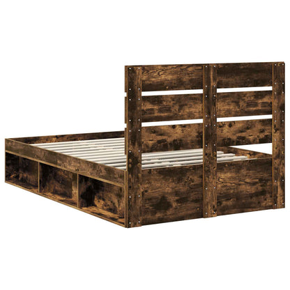vidaXL Bed Frame Smoked Oak 120 x 200 cm Solid Pine Wood