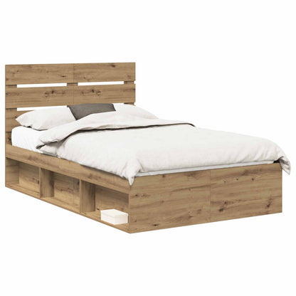 vidaXL Bed Frame Artisian Oak 120 x 200 cm Solid Pine Wood