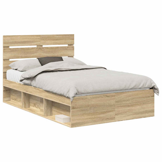 vidaXL Bed Frame with Headboard Sonoma 120 x 190 cm Solid Pine Wood