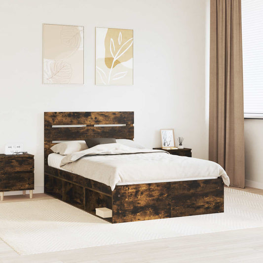 vidaXL Bed Frame Smoked Oak 120 x 190 cm Solid Pine Wood