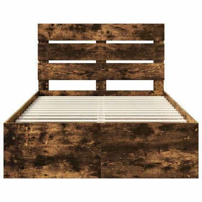 vidaXL Bed Frame Smoked Oak 120 x 190 cm Solid Pine Wood